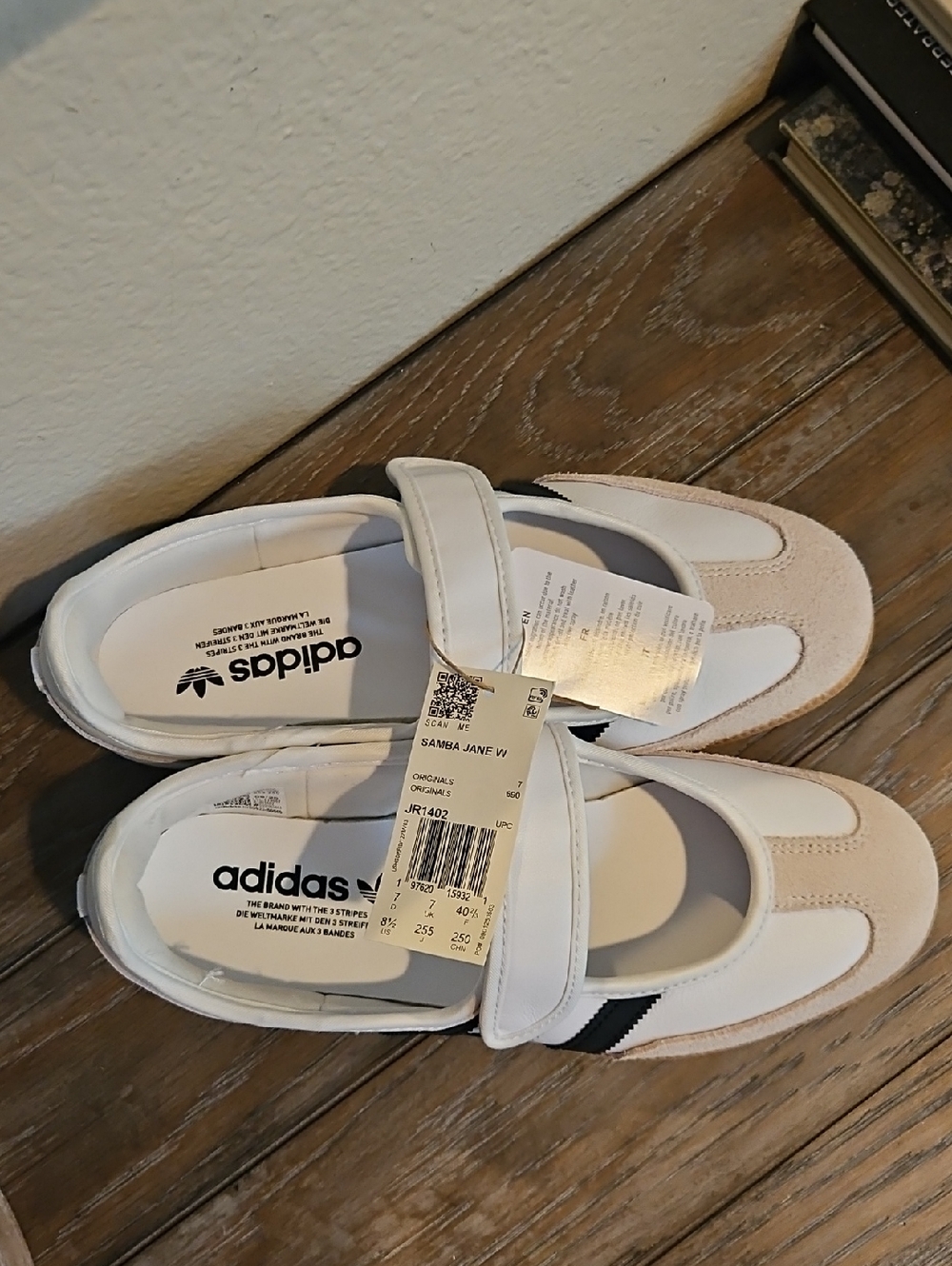adidas White Mary Jane Flats with Black Stripes - Picture 3 of 6